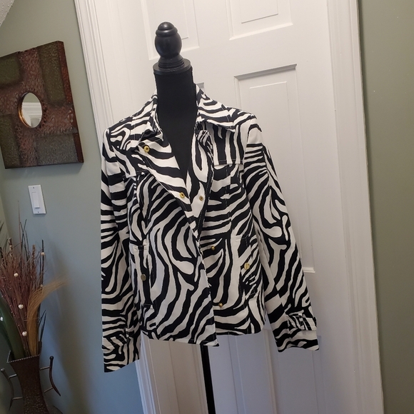 EC Liz Claiborne Black & White Zebra Print Jacket Size Medium - Picture 1 of 12